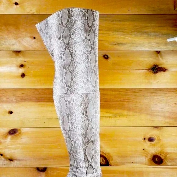 Mack J Nude Snake Pointy Toe High Heel Over The Knee Boots - Picture 4 of 4